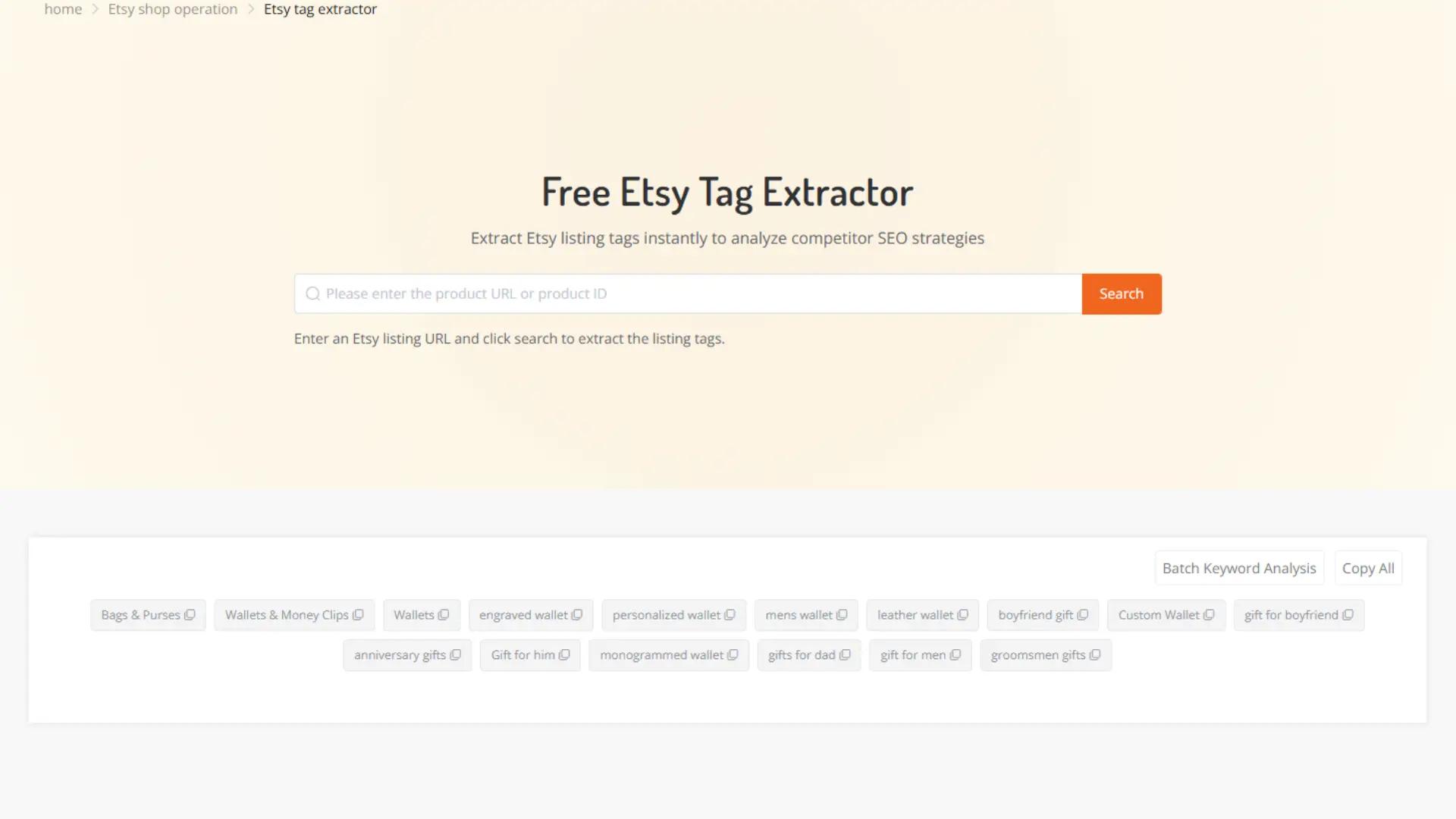 免费的Etsy 标签提取器 - 提取 Etsy 商品标签用于 SEO