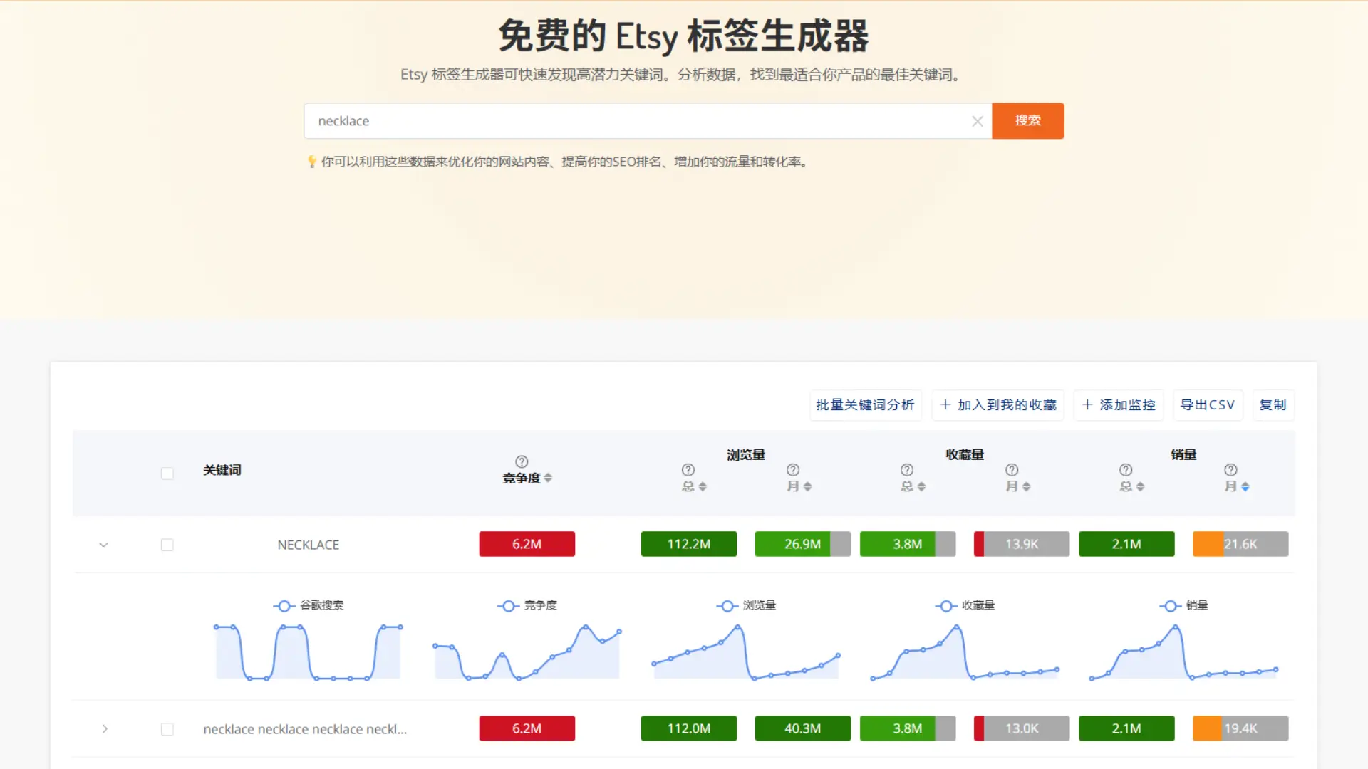 Etsy 标签生成器:选择高需求低竞争的 Tags,提升曝光